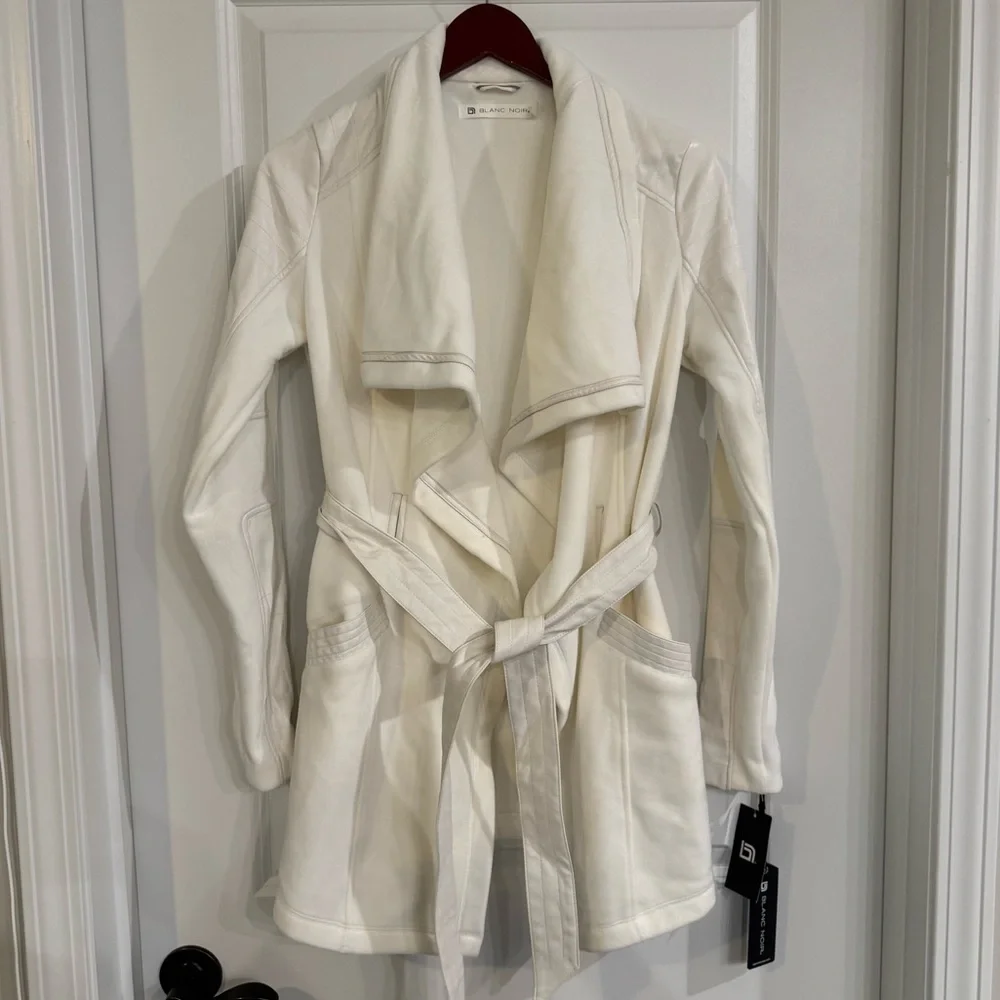Blanc Noir Drape Velour Jacket in Off White